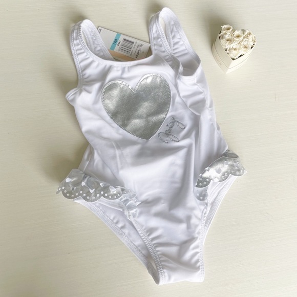 Juicy Couture Other - 🆕 Juicy Couture Los Angeles Little Girls White & Silver One Piece Swimsuit